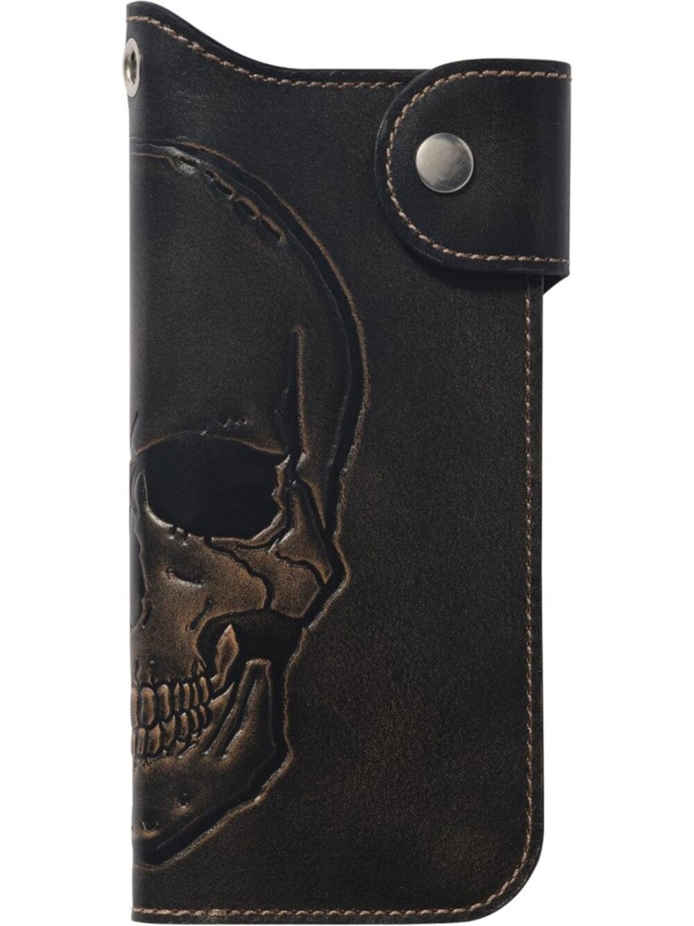 Skull Snap Long Bifold Wallet with Chain Option | Stylish & Functional Accessory